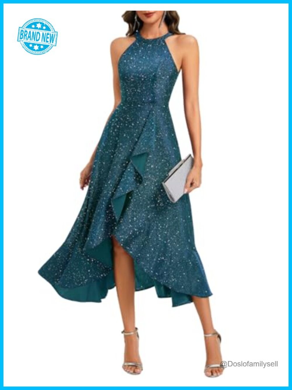 Sparkly Halter Sequin Long Formal Cocktail Prom Dress